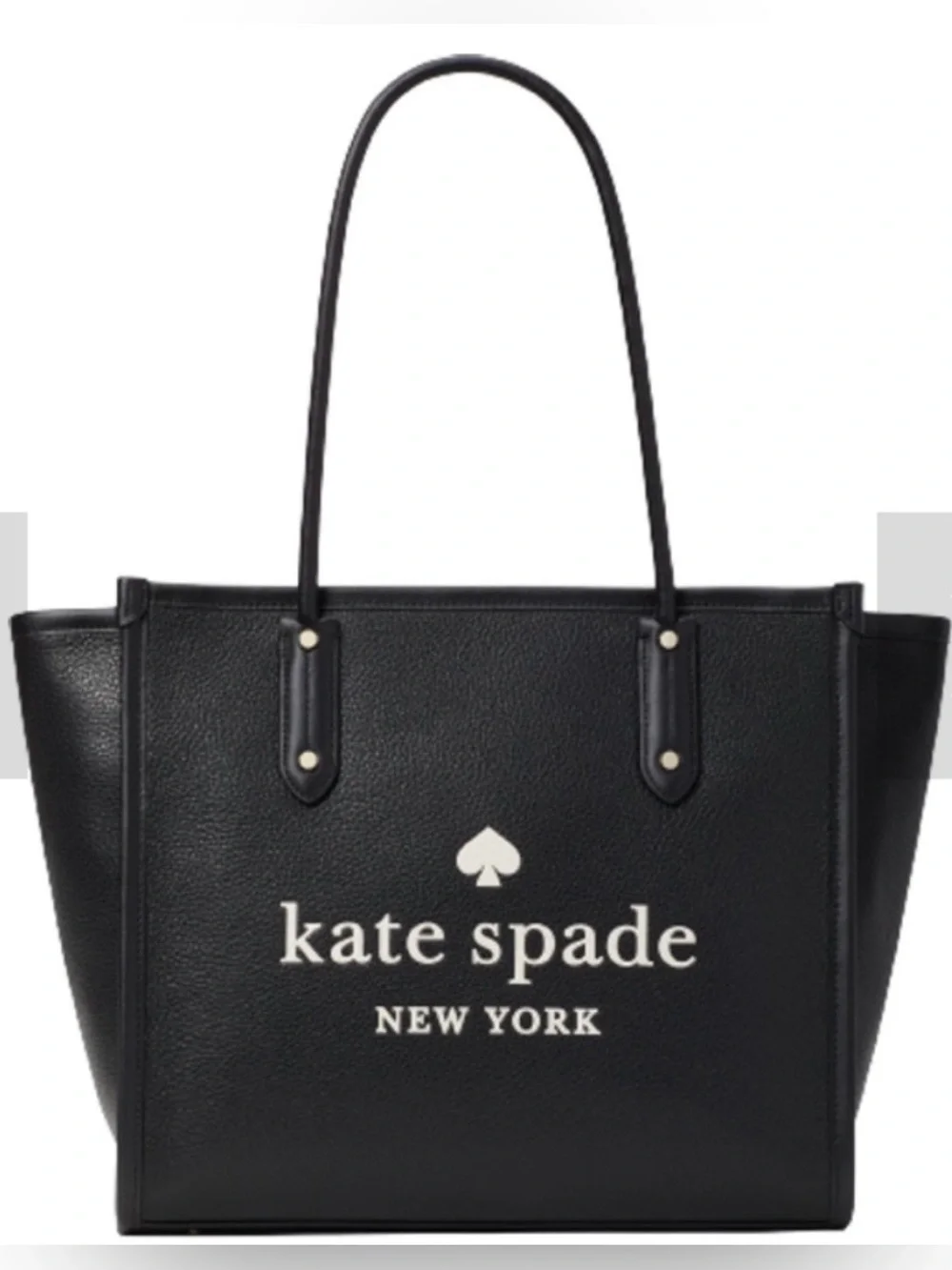 kate spade Large Ella Black Tote with White Logo - Pebbled Leather